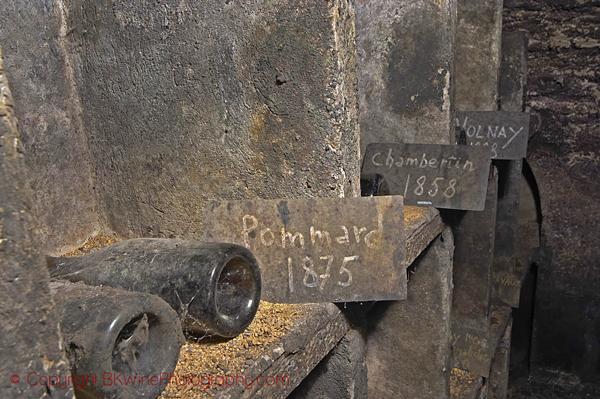 Bottles aging in the cellar