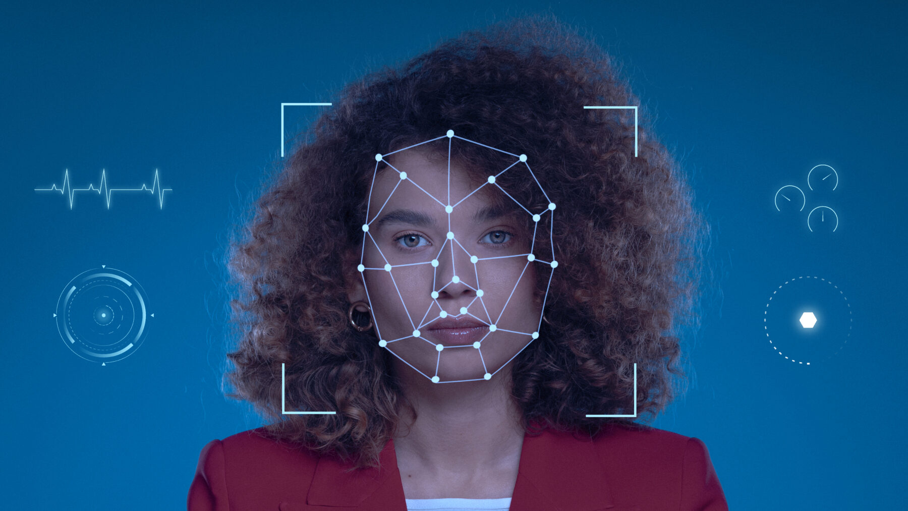 Facial Recognition feature identifying the facial features of a woman