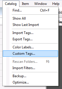 Open the Main menu and navigate to the "Custom Tags..." option