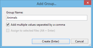 Dialog for adding a new Tag Group