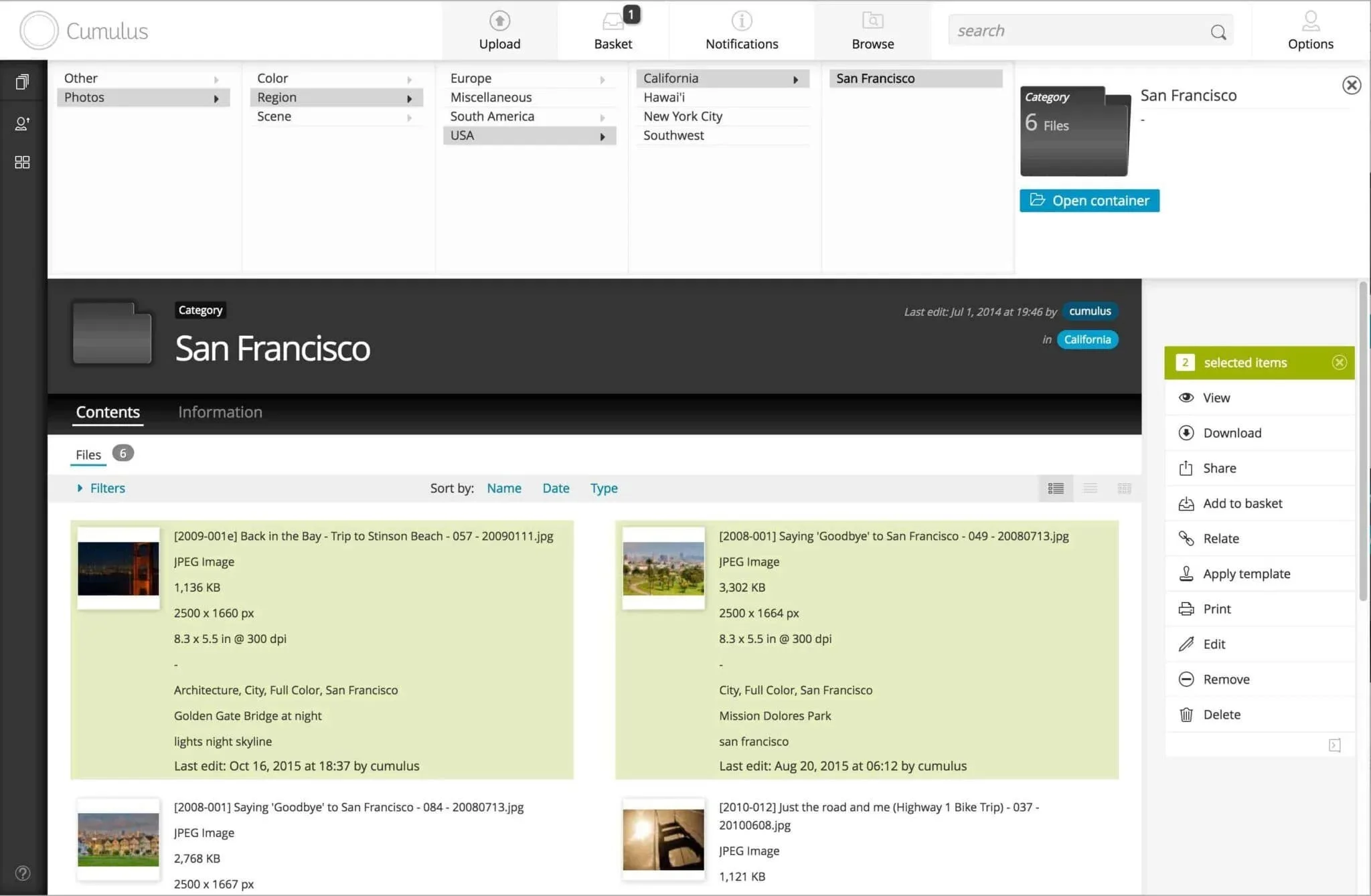 Canto Cumulus digital asset management interface