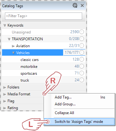Switching to the "Assign Tags" mode