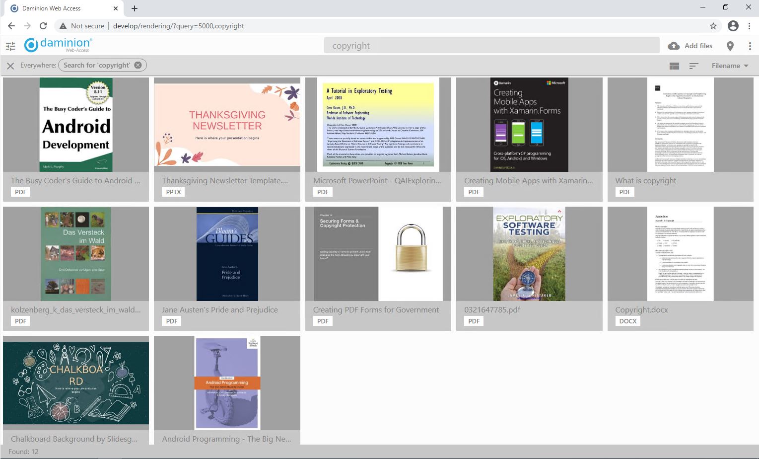 Daminion DAM searches digital assets (like PDF, PPTX, DOCX documents) based on full text