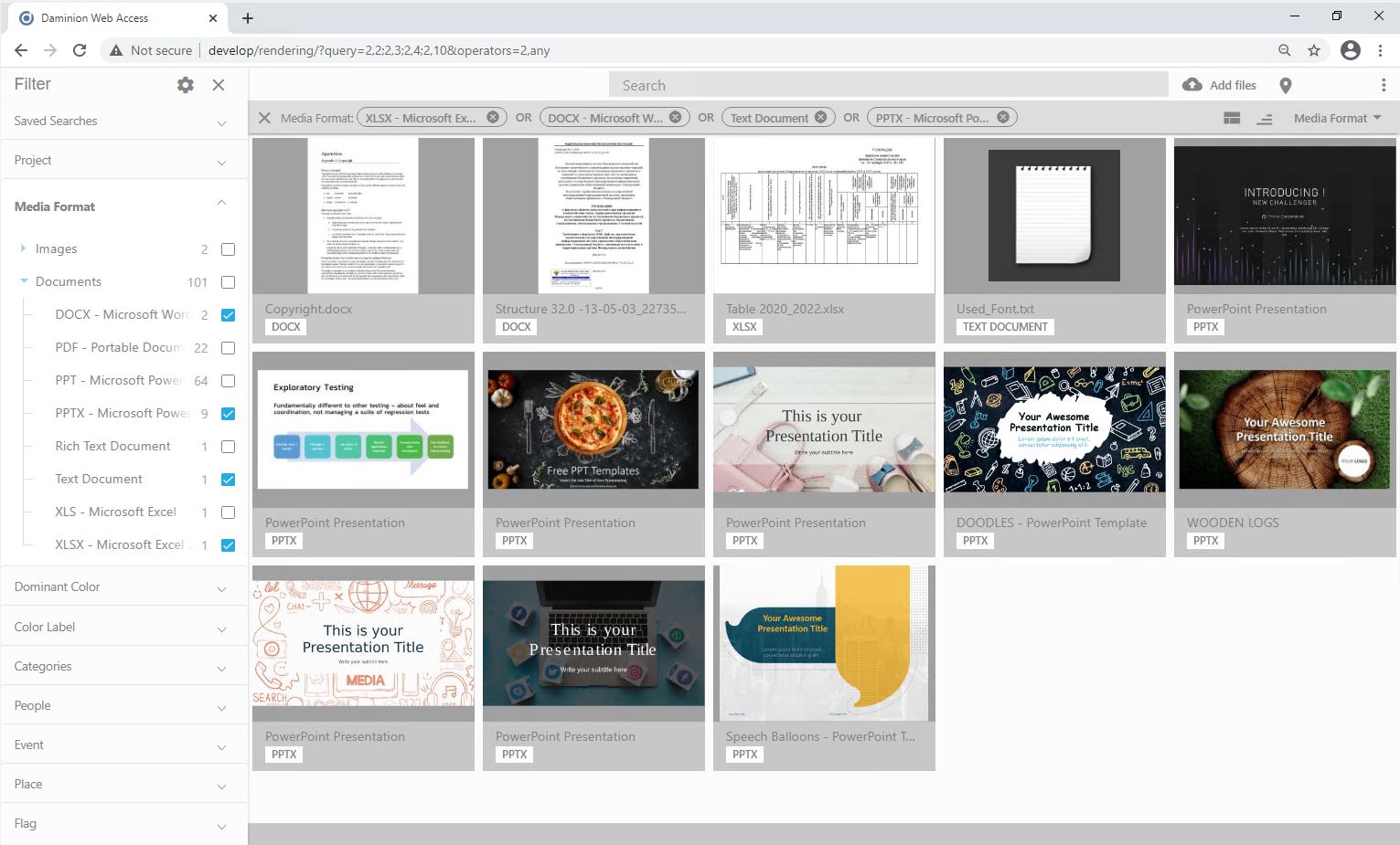 Daminion DAM displays visual previews for PDF and office documents (PPTX, DOCX)