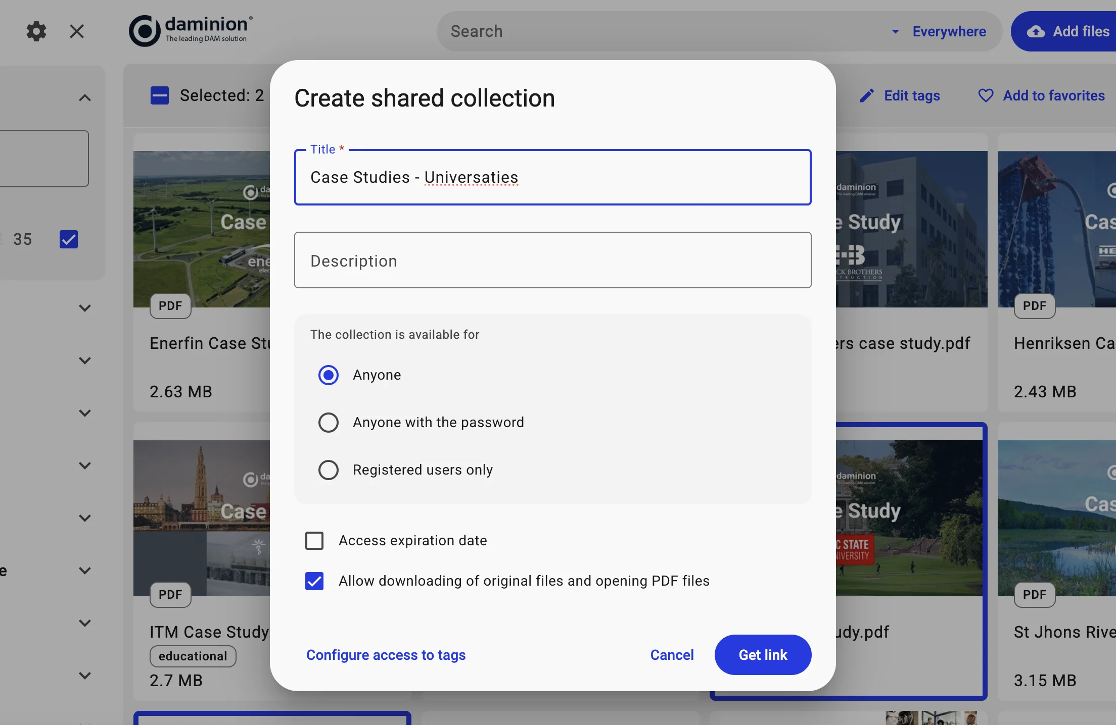 Daminion Web-Access catalogue view