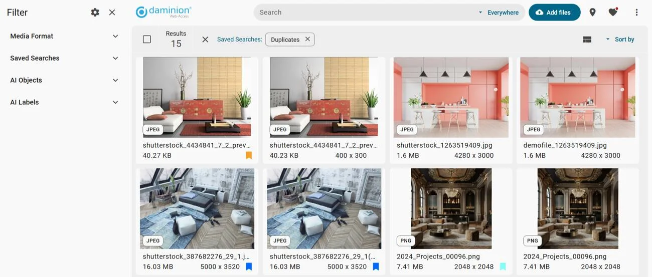 Duplicate detection finding repeated images in a catalogue
