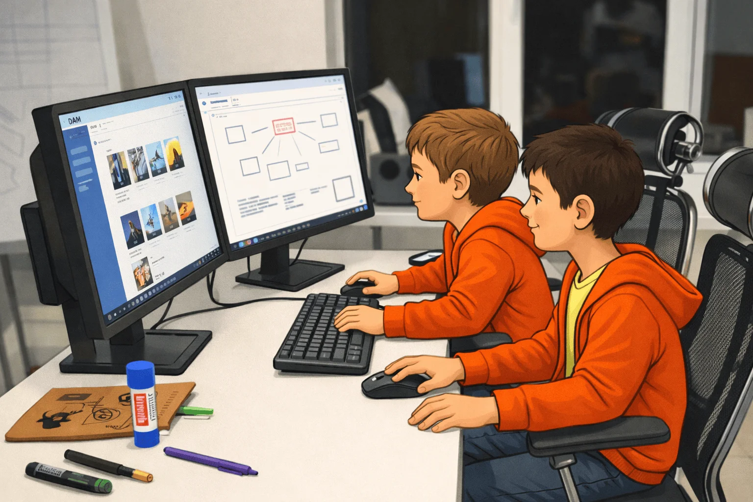 Children playing computer games in a living room